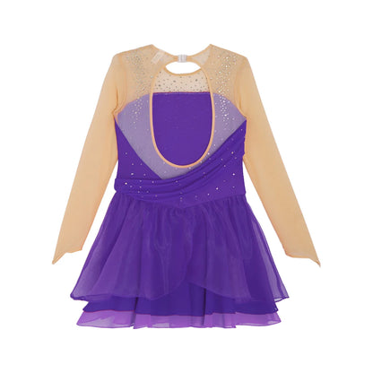 Girls Ballet Dance Rhinestone Long Sleeve Gymnastics Leotard (Age 6-16 YRS)