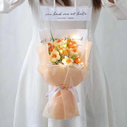 Handmade Knitted Crochet Flower Gift Bouquet Orange