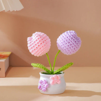 Handmade Knitted Sunflower Tuilp Flowers Desktop Ornament Decoration