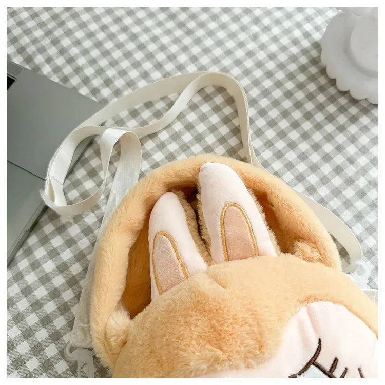 Labubu Plush Crossbody Bag | Soft Kawaii Shoulder Bag with Zipper