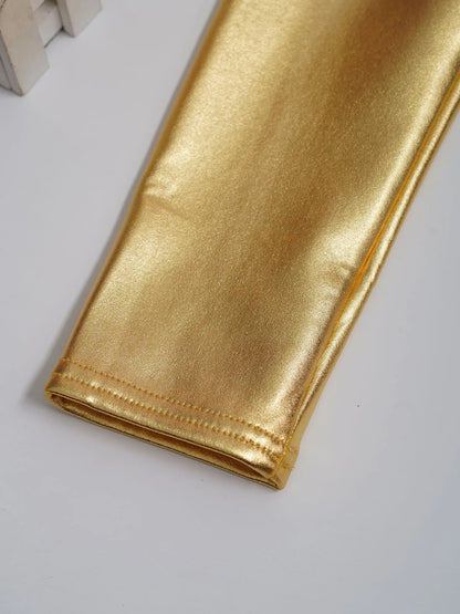 Girls Metallic Warm Fleece-Lined Elastic Waistband Leggings (Age 18M-10 YRS)