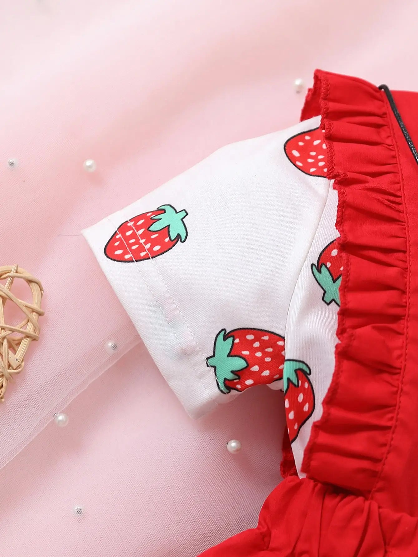 Baby Girls Strawberry Print Top & Red Cotton Dress & Bag Set (Age 6M-3YRS)