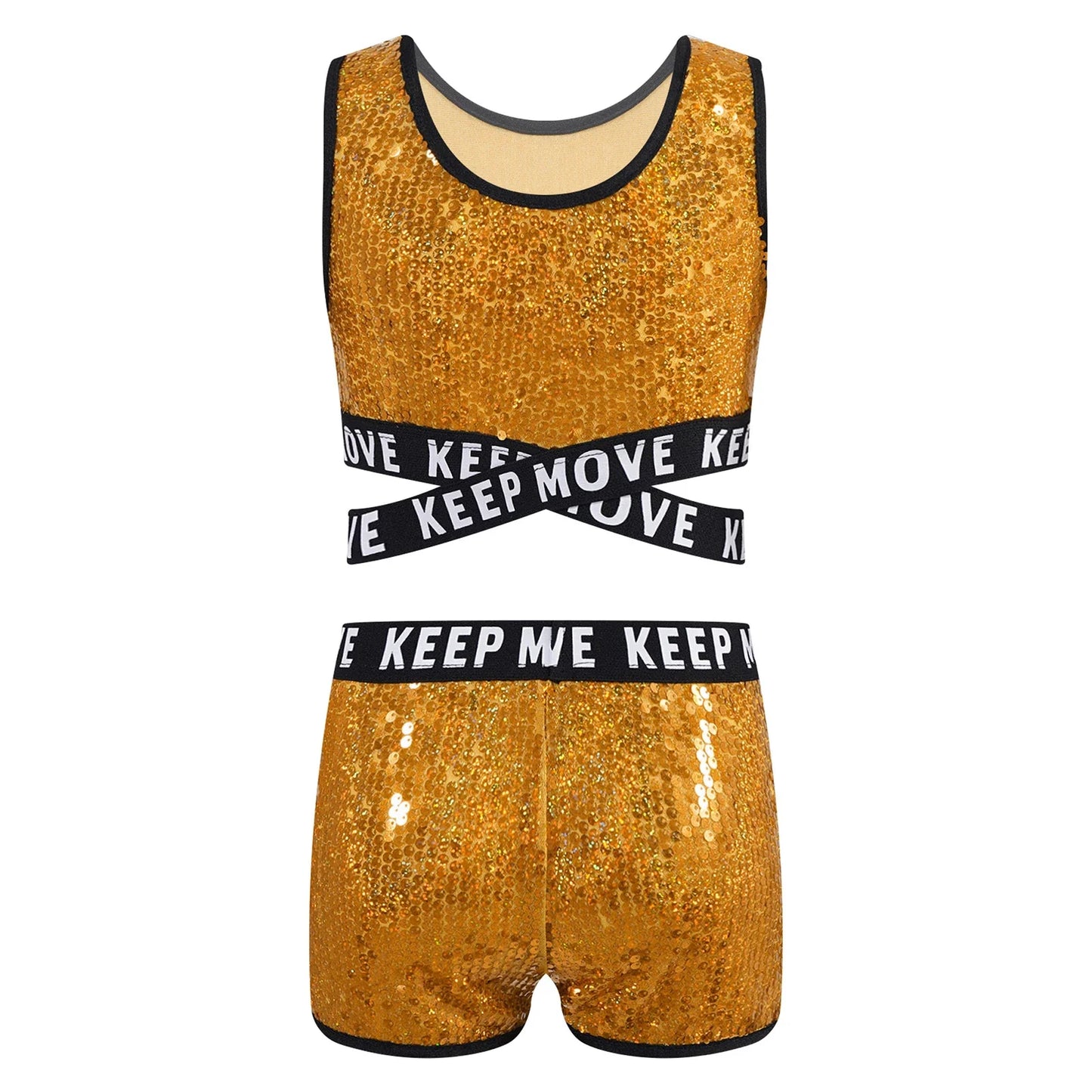 Girls Sequin Dance Top & Shorts Set (Age 4-16YRS)