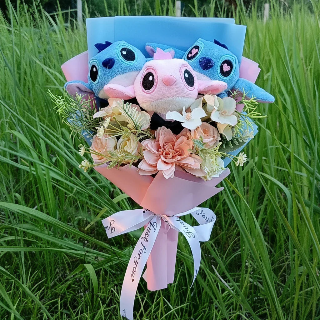 Disney Lilo & Angel Plush Bouquet | Cute Anime Stitch Plush Dolls - Valentines Gift Multi 2