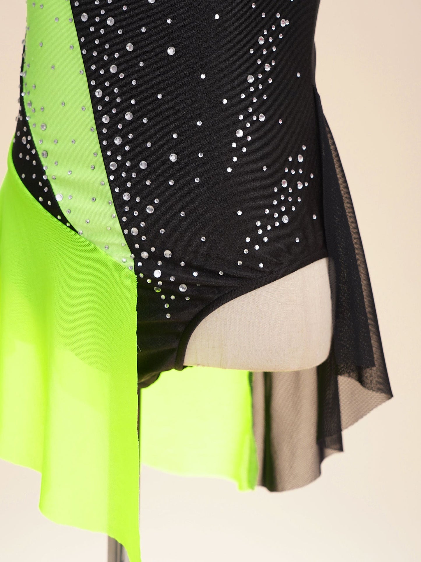 Rhinestone Gymnastics Figure Skating Dress for Teen Girls Sleeveless Sheer Mesh Tutu Ballet Leotard Lyrical Performance Costume