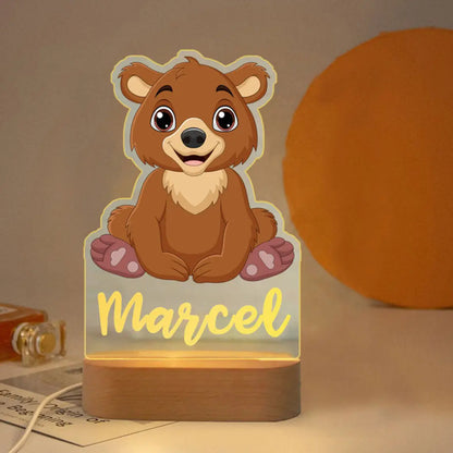 Personalized Children Animal Night Light Custom Name Acrylic Lamp