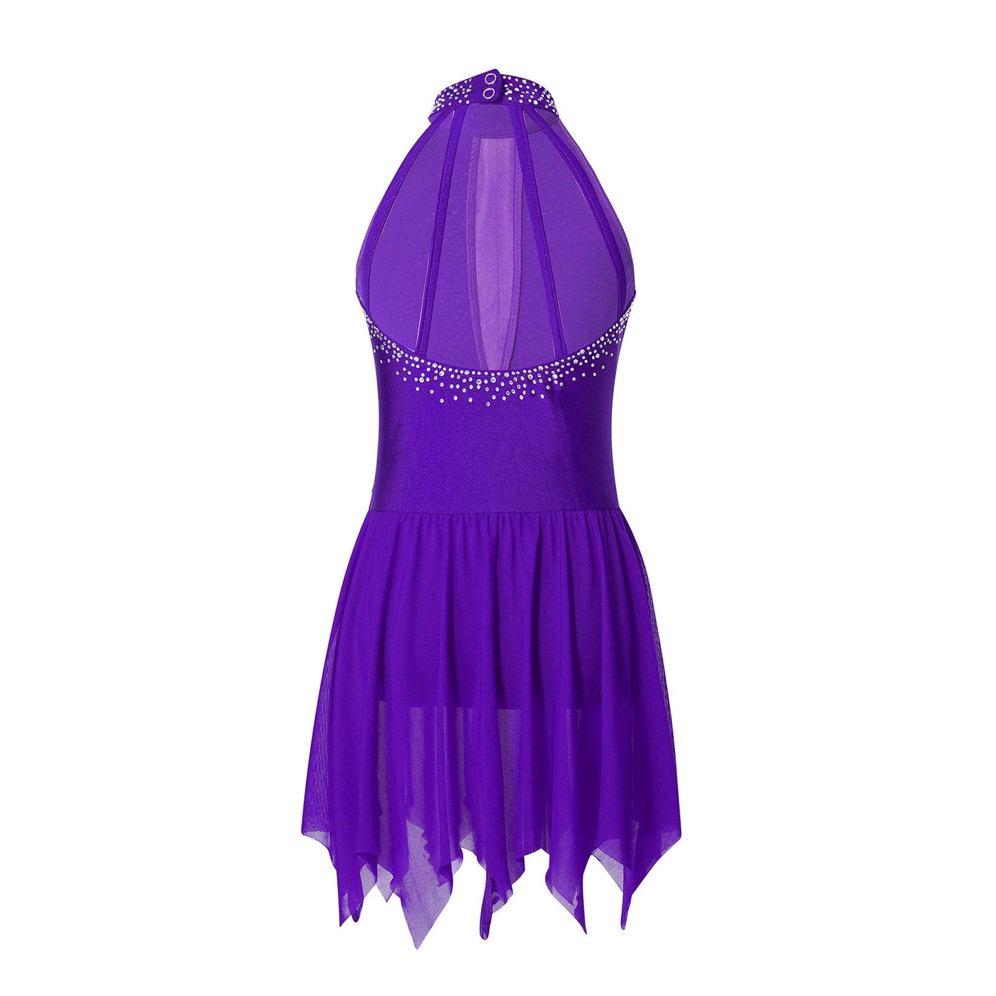 Girls Figure Skating Sleeveless Shiny Rhinestone Leotard Dress (Age 6-16 YRS)