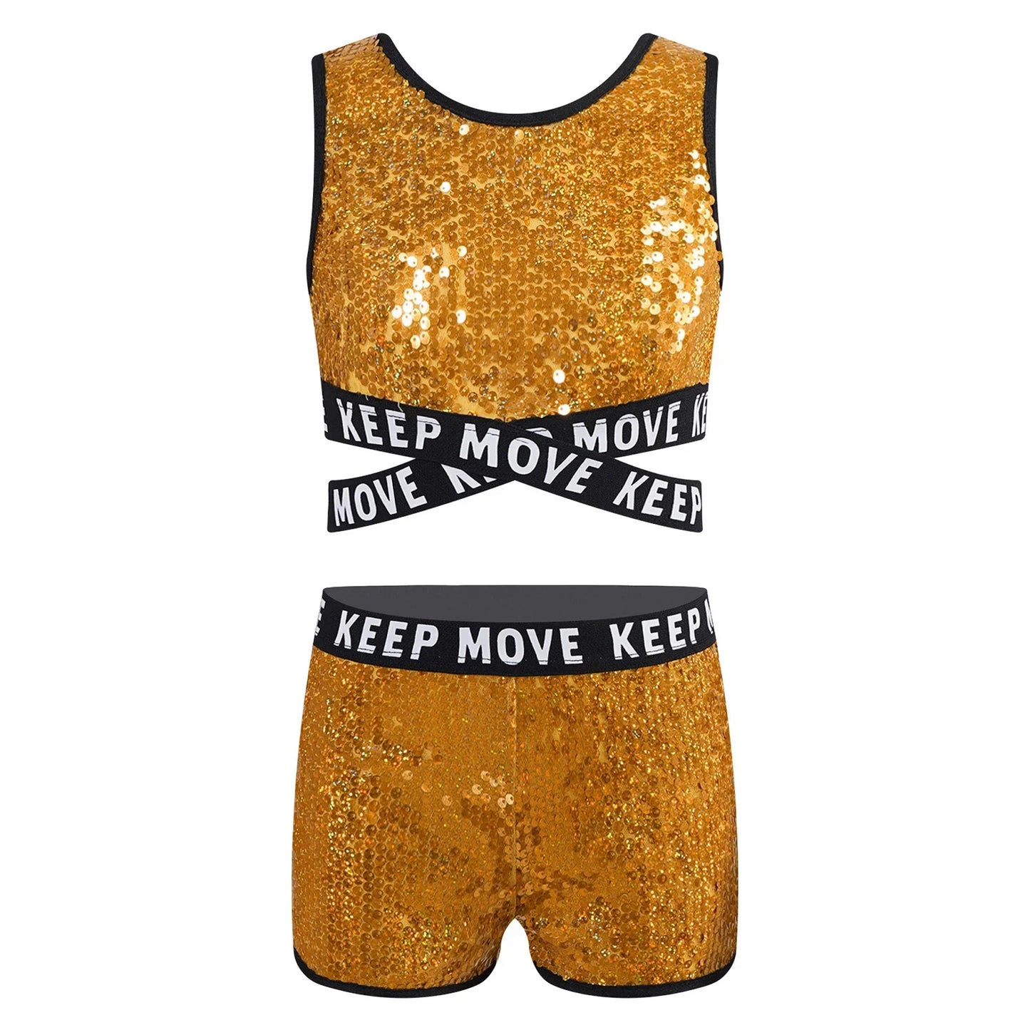 Girls Sequin Dance Top & Shorts Set (Age 4-16YRS)