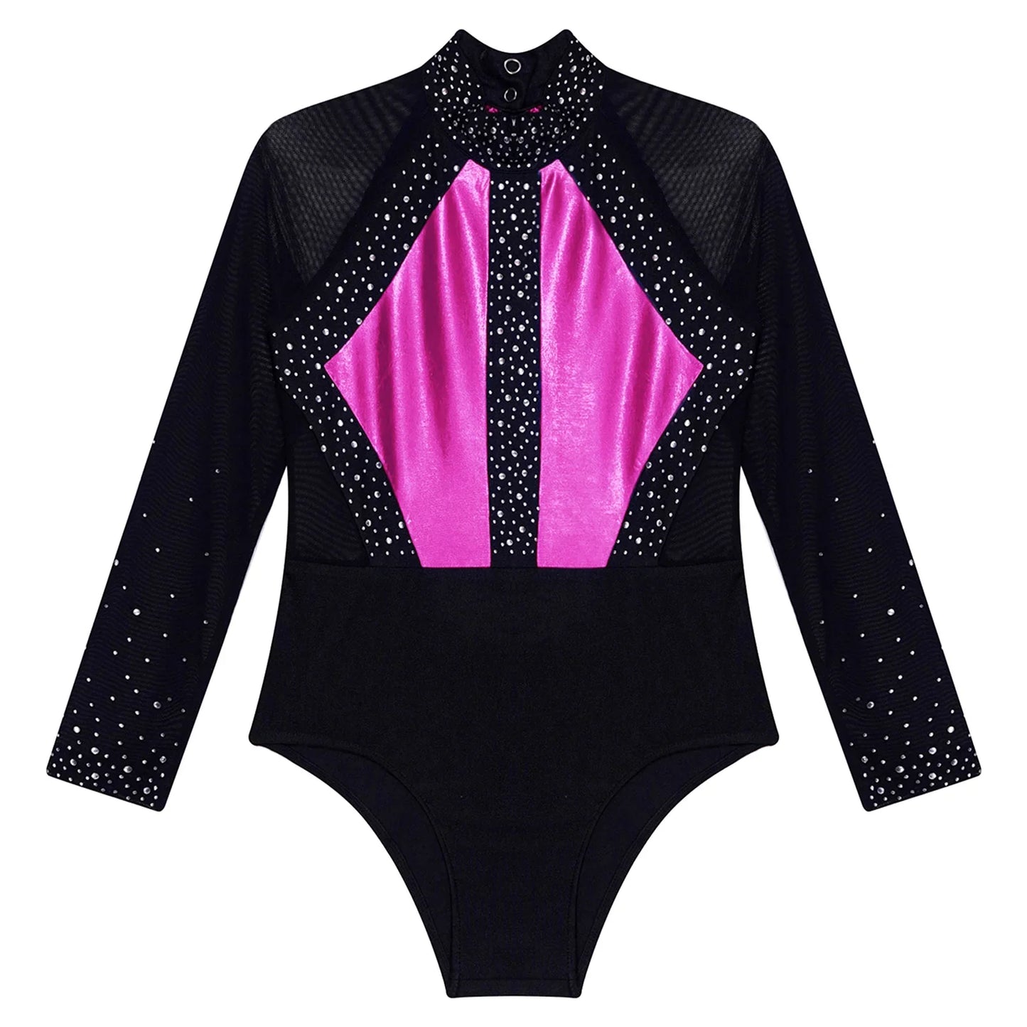 Girls Dance Performance Costume Long Sleeve Rhinestone Leotard (Age 6-16 YRS)