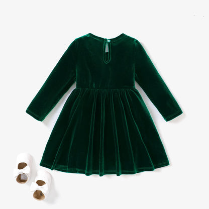 Girls Velvet Long Sleeve Dress (Age 24M-6YRS)