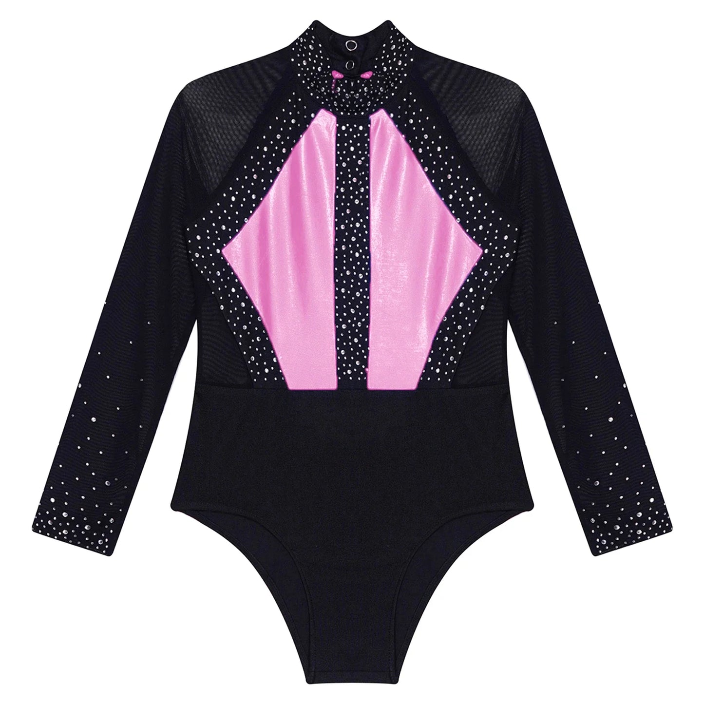 Girls Dance Performance Costume Long Sleeve Rhinestone Leotard (Age 6-16 YRS)