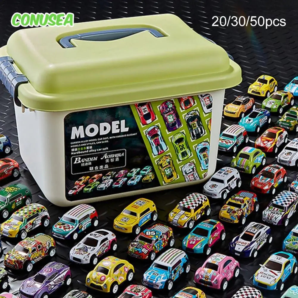 50/30/20Pcs Mini Alloy Car Model Set with Storage Box
