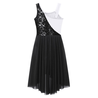 Girls Dance Sleeveless Color Block m Leotard Dress (Age 6-16YRS)