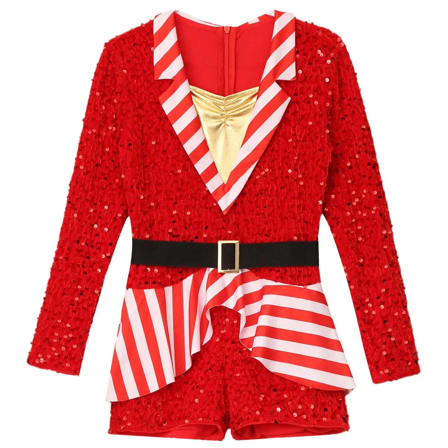 Girls Christmas Candy Cane Long Sleeve Sequin Stripe Costume (Age 6-16 YRS)