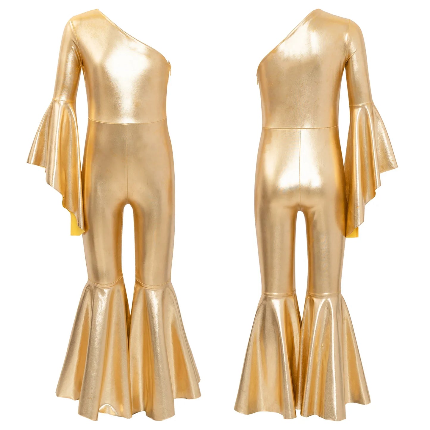 Girls Dance Metallic One Shoulder Bell-Bottom Jumpsuit (Age 6-16YRS)