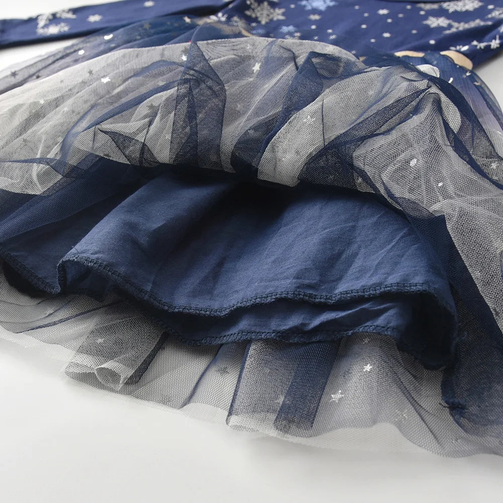 Girls Navy Snowflake Tulle Dress (Age 3-12YRS)