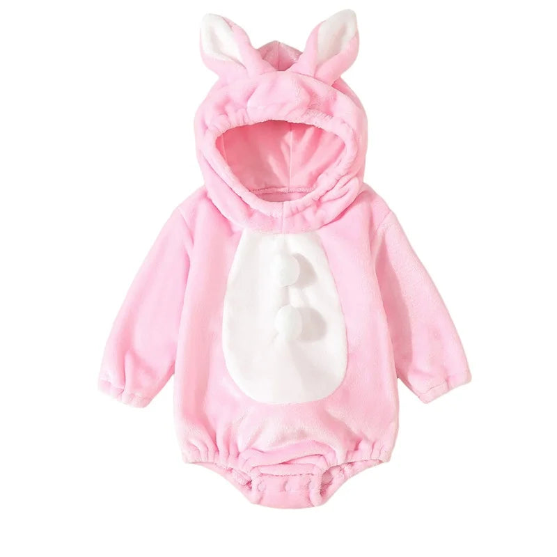 Baby Boys Girls Animal Costume Flannel Animals Hooded Romper Jumpsuits Newborn Halloween Outfit