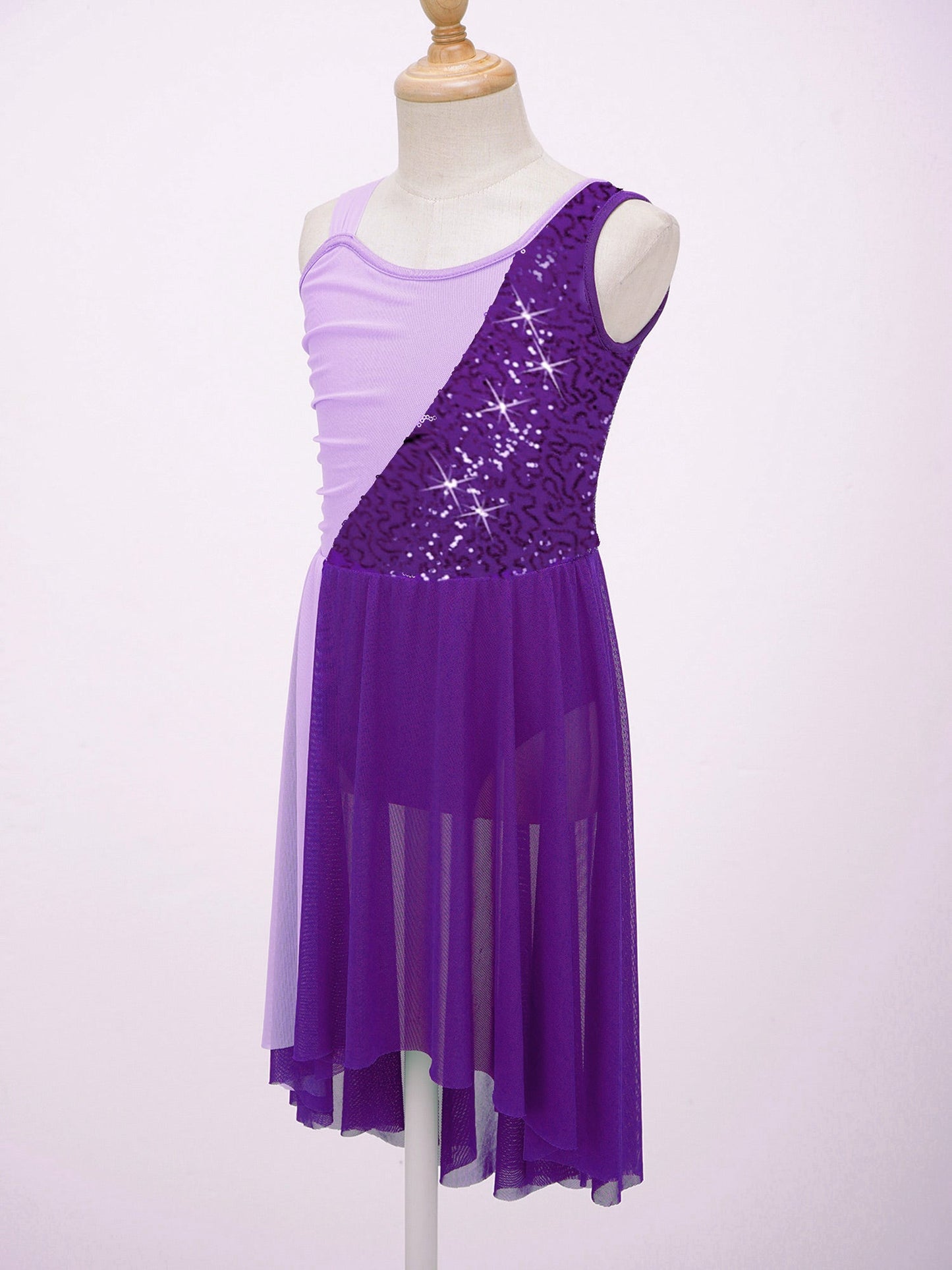 Girls Dance Sleeveless Color Block m Leotard Dress (Age 6-16YRS)