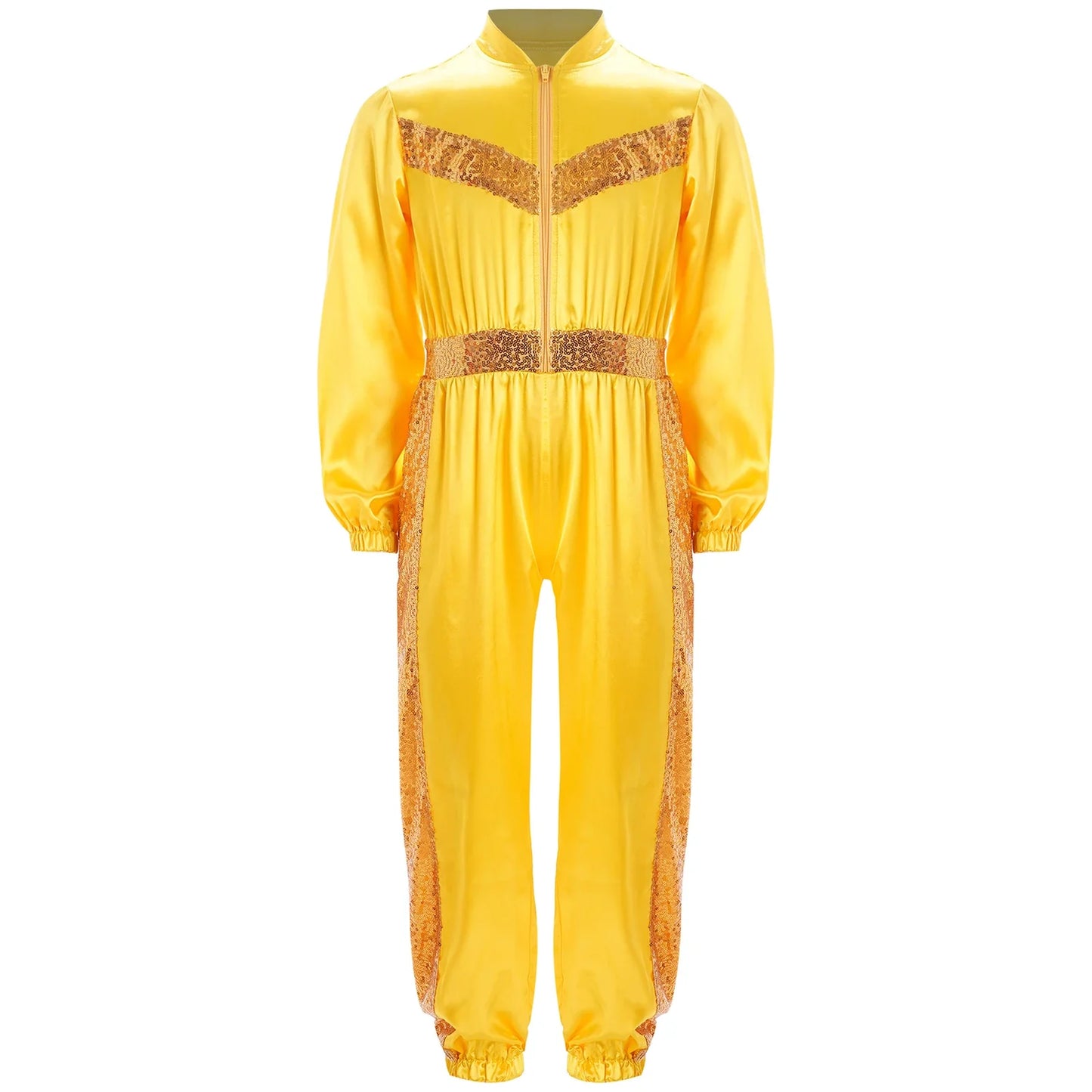 Girls Sequin Satin m Long Sleeve Zipper Jumpsuit (Age 6-16 YRS)