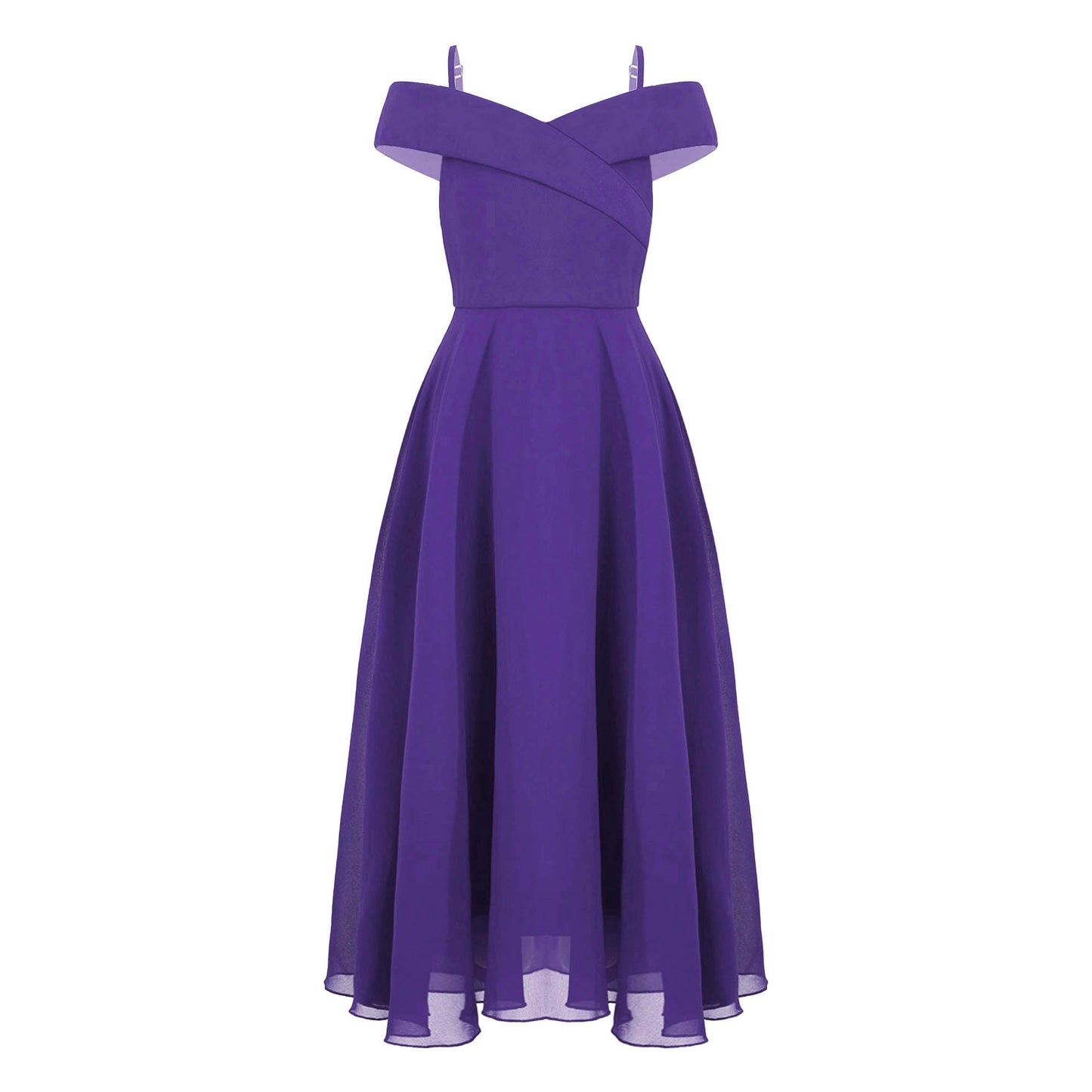 Girls Chiffon Off-the-Shoulder Adjustable A-Line Dress (Age 4-16 YRS)