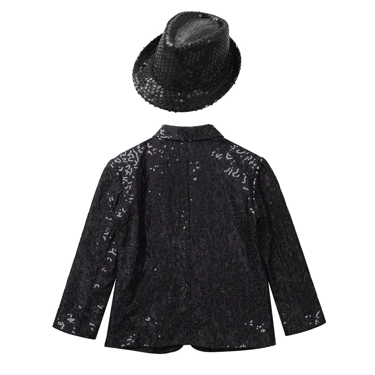 Boys Sequin Dance Tuxedo Jacket Suit & Fedora Hat (Age 6-16 YRS)
