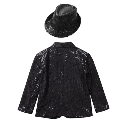 Boys Sequin Dance Tuxedo Jacket Suit & Fedora Hat (Age 6-16 YRS)