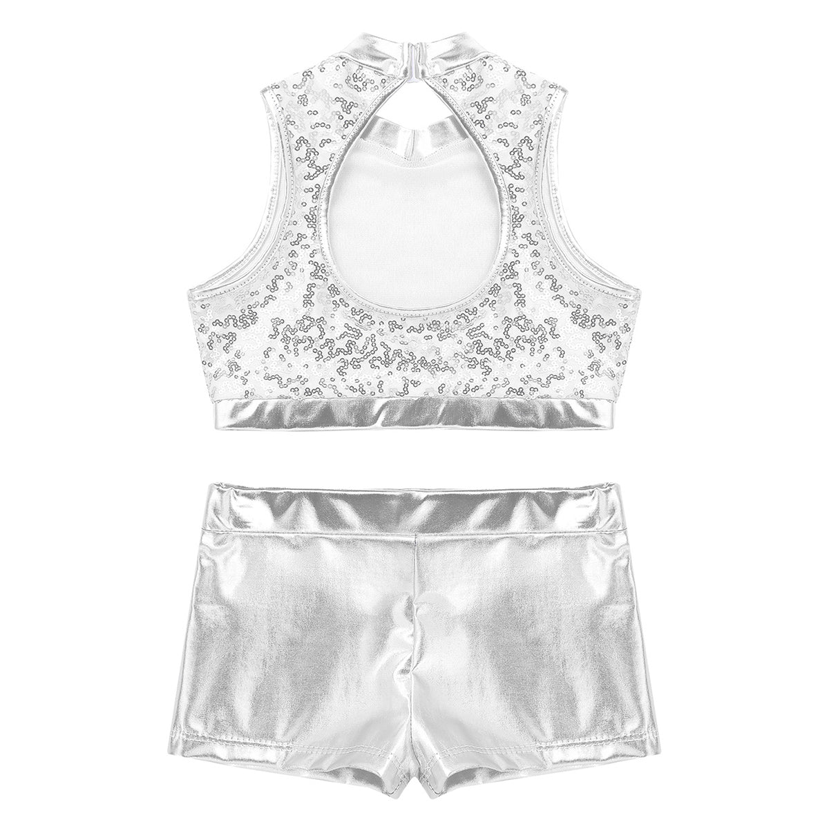 Girls Dance Costume Sequin Crop Top & Shorts Set (Age 6-12 YRS)