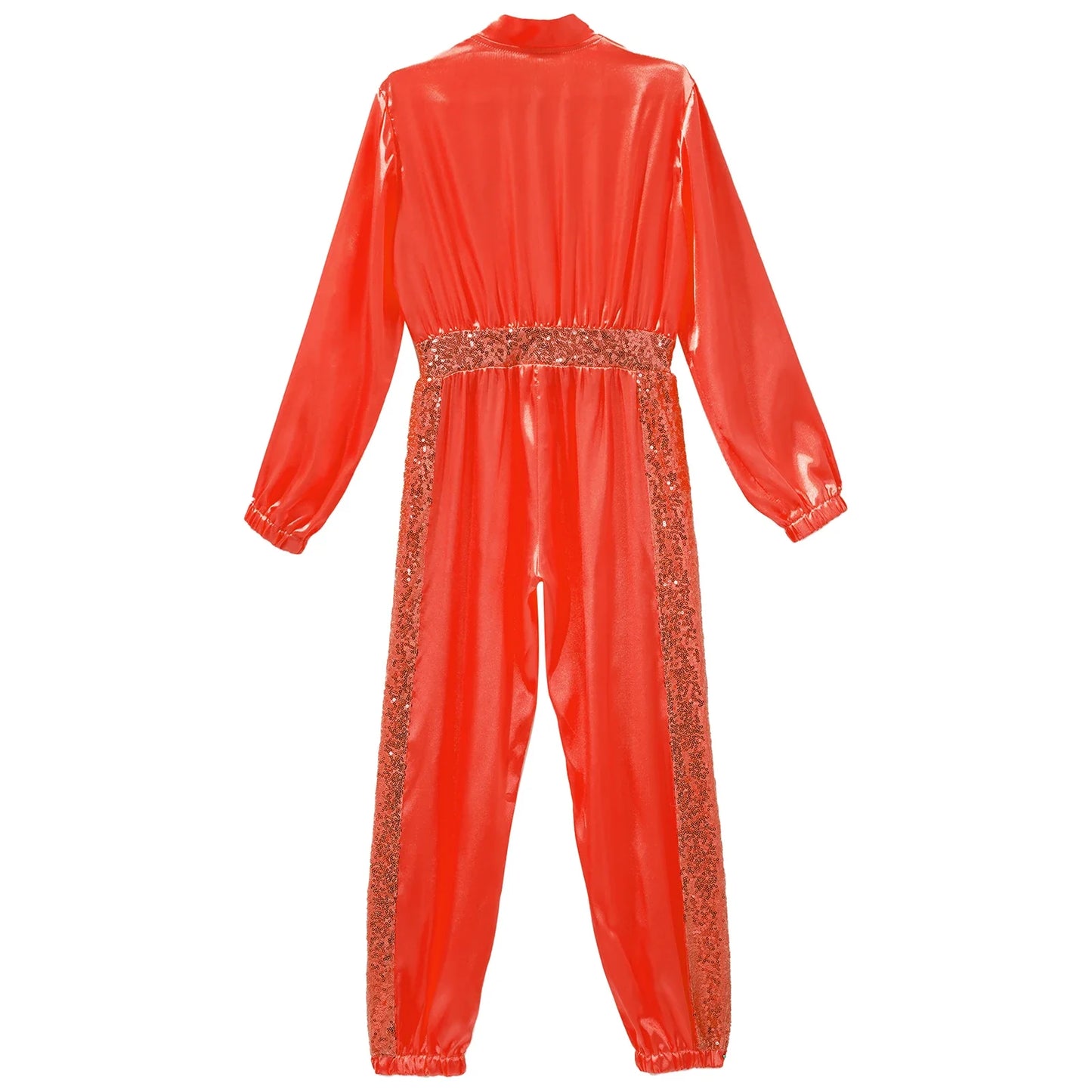 Girls Sequin Satin m Long Sleeve Zipper Jumpsuit (Age 6-16 YRS)