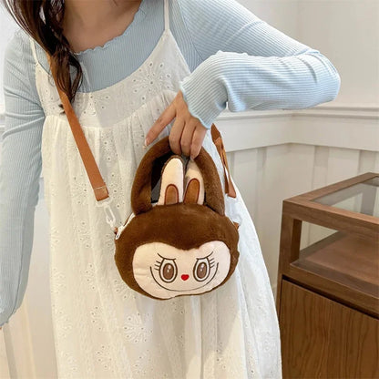 Labubu Plush Crossbody Bag | Soft Kawaii Shoulder Bag with Zipper Brown