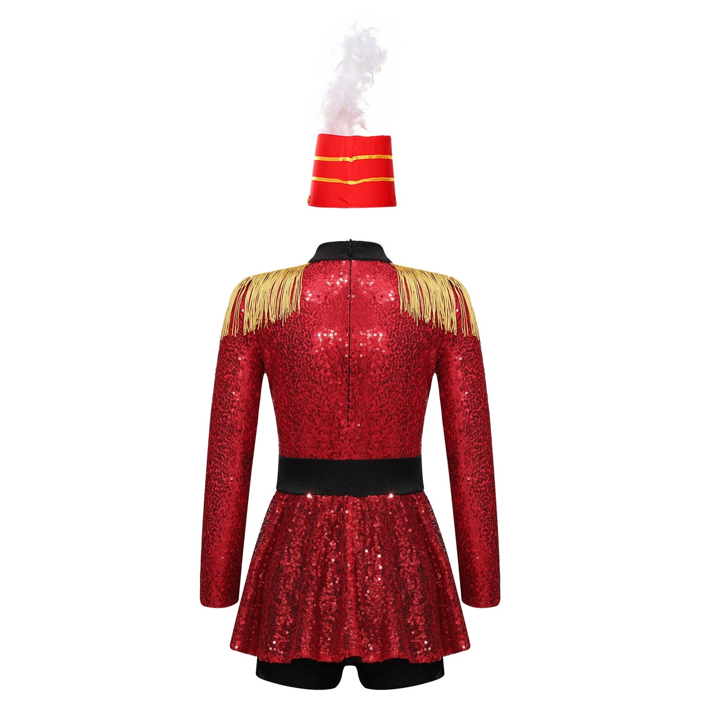 Girls Halloween Circus Ringmaster  Costume Long Sleeve Sequin Leotard Dress (Age 6-14YRS)
