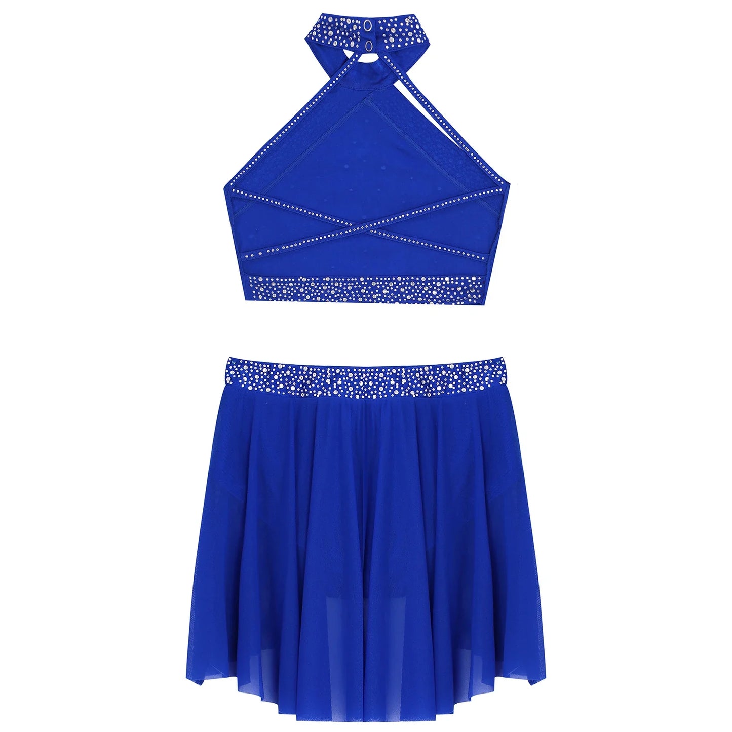 Girls Rhinestones Dance Outfit Tops & Skirt Set (Age 6-16 YRS)