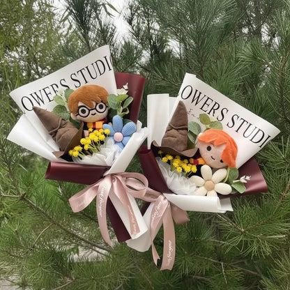 Harry Potter Plush Bouquet | Handmade Wizarding World Stuffed Doll Flower Arrangement