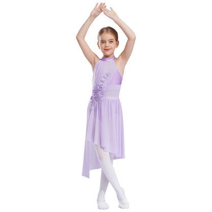 Girls Dance Sleeveless Rhinestones Applique Dress (Age 6-14 YRS)