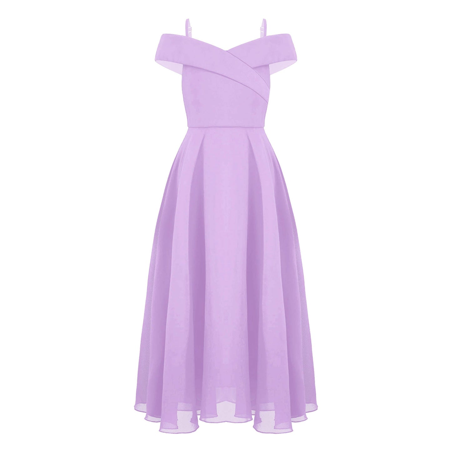 Girls Chiffon Off-the-Shoulder Adjustable A-Line Dress (Age 4-16 YRS)