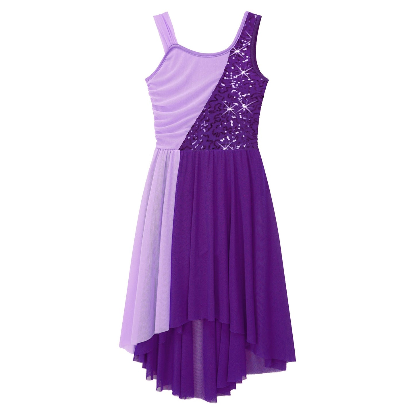 Girls Dance Sleeveless Color Block m Leotard Dress (Age 6-16YRS)