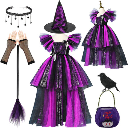 Girls Witch Dress & Accessories Costume (Age 2-13YRS)
