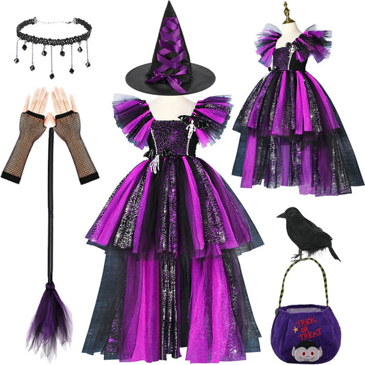 Girls Witch Dress & Accessories Costume (Age 2-13YRS)