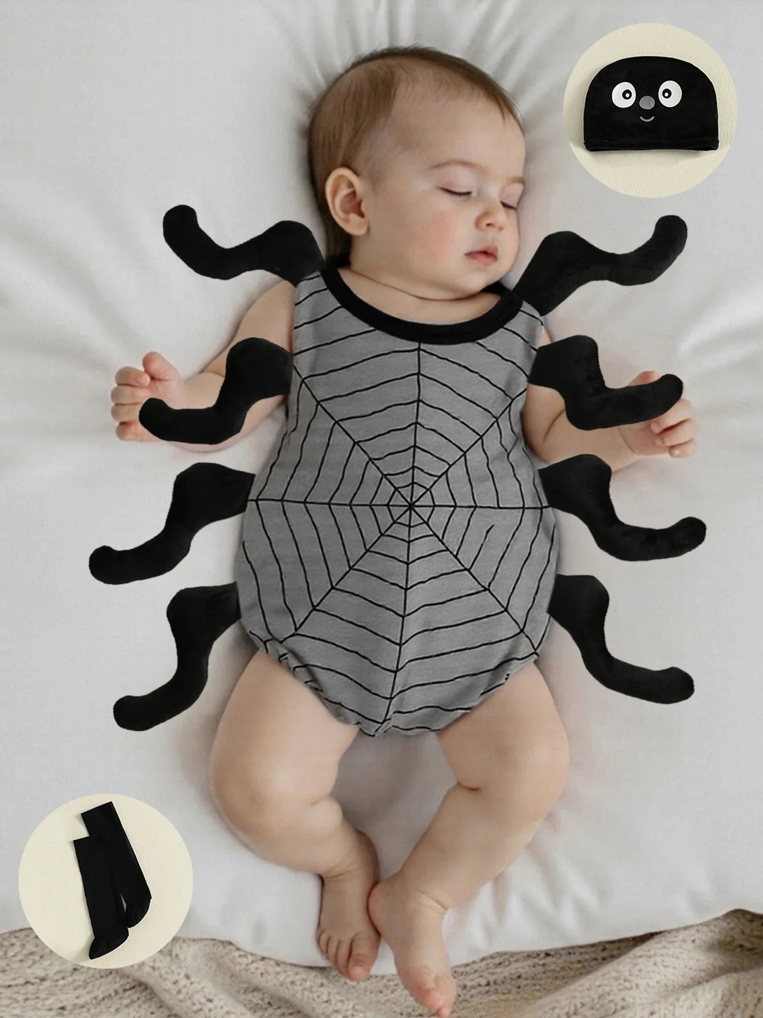 Infant Baby Boy Girl Halloween Spider Cosplay Costume Sleeveless Vest Tops Long Socks Hat 3pcs Sets Party Club Toddler Clothes