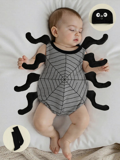 Infant Baby Boy Girl Halloween Spider Cosplay Costume Sleeveless Vest Tops Long Socks Hat 3pcs Sets Party Club Toddler Clothes