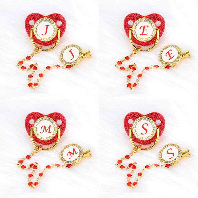 Baby Red Zircon Rhinestone Luxury Pacifier Dummy Clip