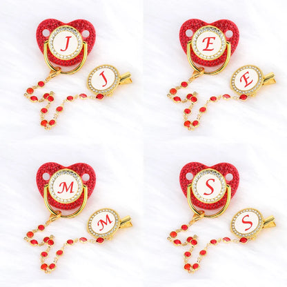 Baby Red Zircon Rhinestone Luxury Pacifier Dummy Clip