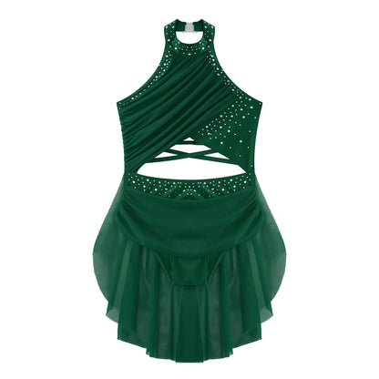 Girls Dance Rhinestone Dress Costume (Age 6-16YRS)