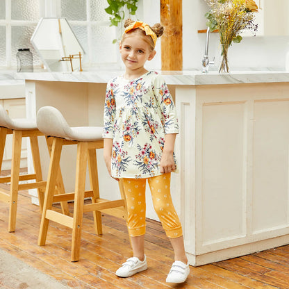 Baby/Toddler Girls Floral Dress Top and Polka Dots Trousers with Headband Set (Age 12M-5YRS)