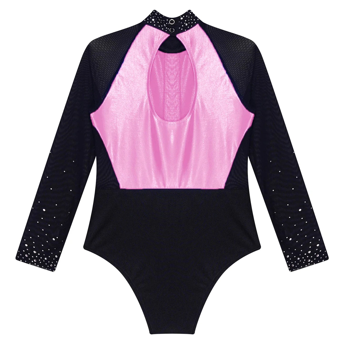 Girls Dance Performance Costume Long Sleeve Rhinestone Leotard (Age 6-16 YRS)