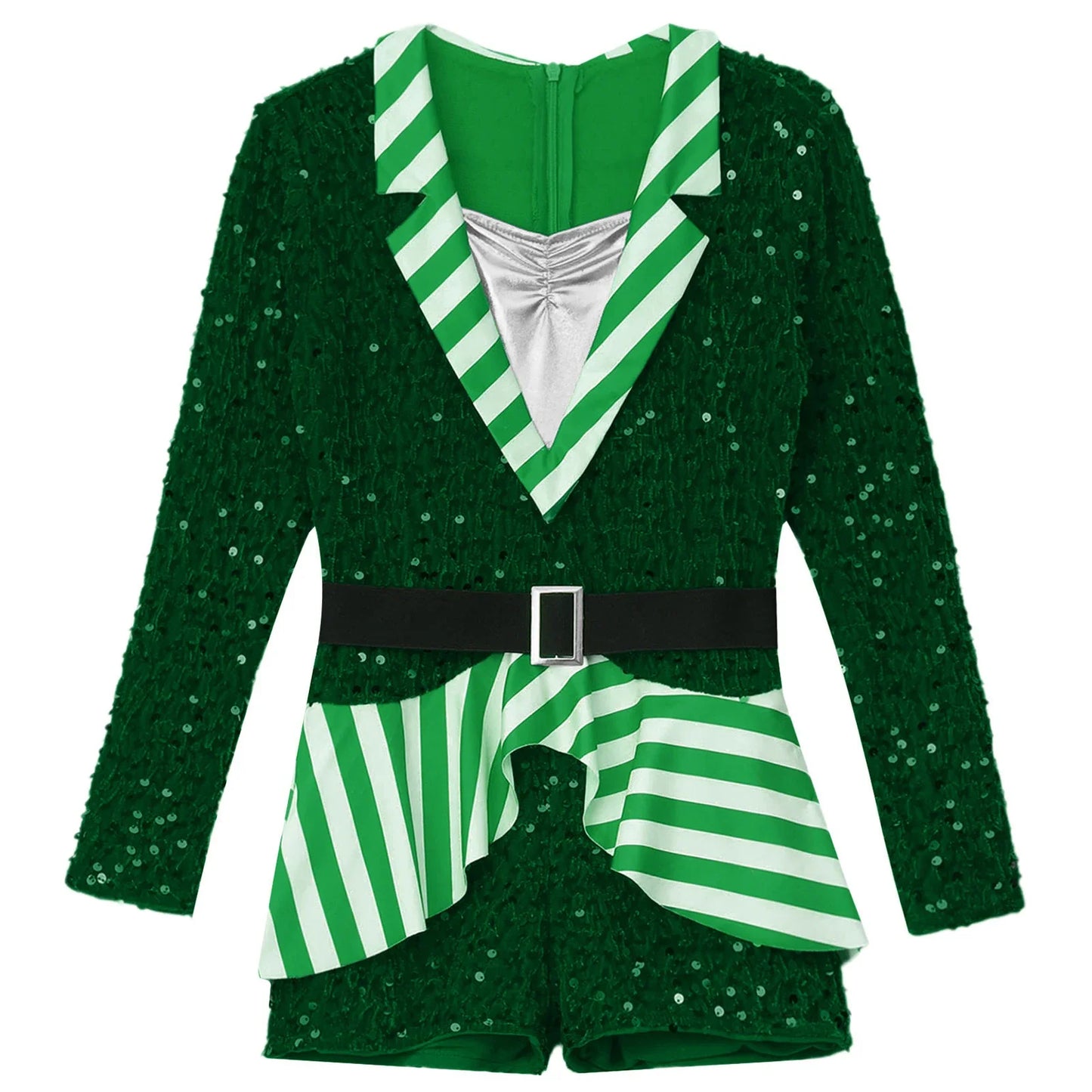 Girls Christmas Candy Cane Long Sleeve Sequin Stripe Costume (Age 6-16 YRS)