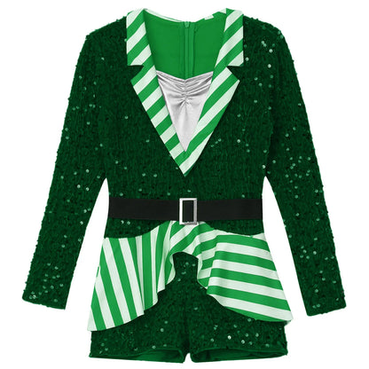 Girls Christmas Candy Cane Long Sleeve Sequin Stripe Costume (Age 6-16 YRS)