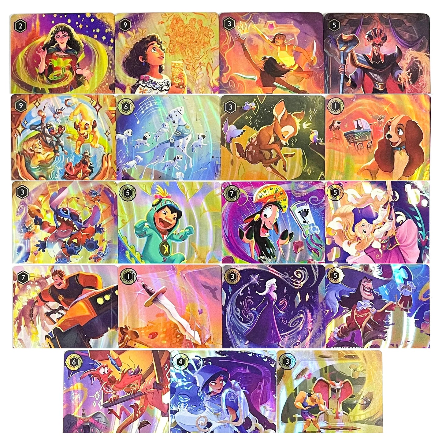 Lorcana Proxy Chapter 8 – Enchanted Foil TCG Card Set | Mushu, Perdita, Bambi, Lilo, Jasmine, Kuzco | English Edition 19 Cards-EN-8