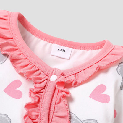 Baby Girls Koala Print White Long-Sleeve Ruffle Snap-up Jumpsuit (Age Newborn-18M)