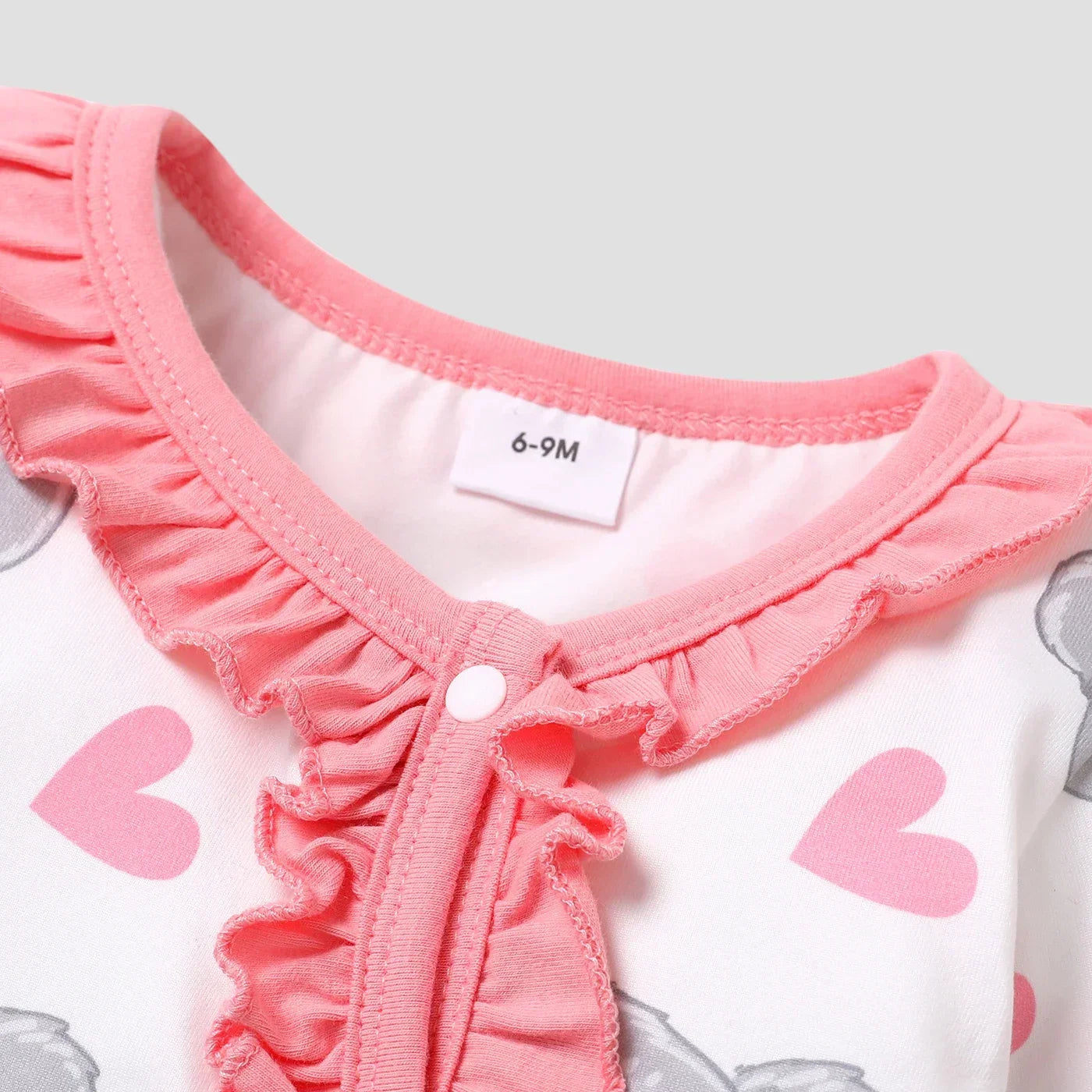 Baby Girls Koala Print White Long-Sleeve Ruffle Snap-up Jumpsuit (Age Newborn-18M)