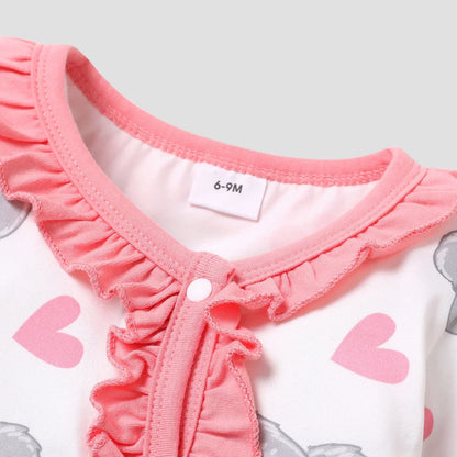 Baby Girls Koala Print White Long-Sleeve Ruffle Snap-up Jumpsuit (Age Newborn-18M)